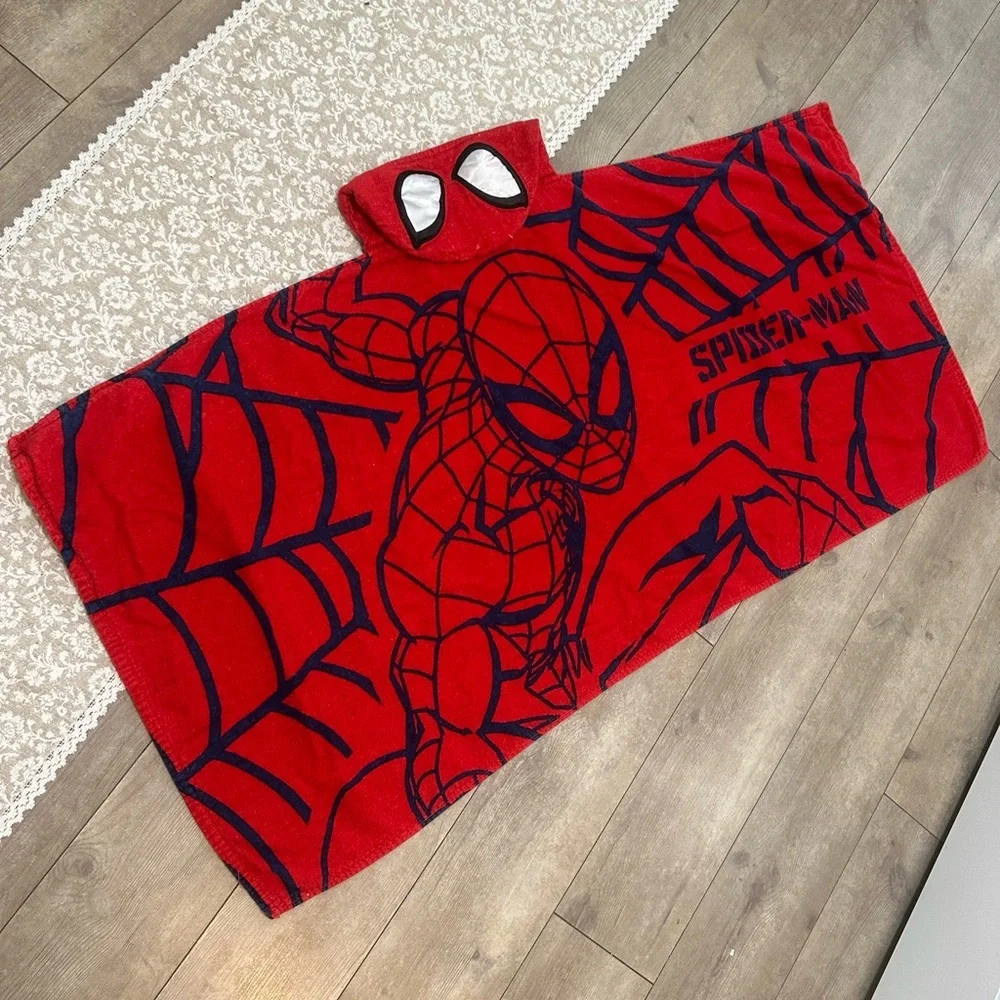 Marvel Spider-Man Kids Hooded Bath Towel Cozy Cotton Terry Black Red